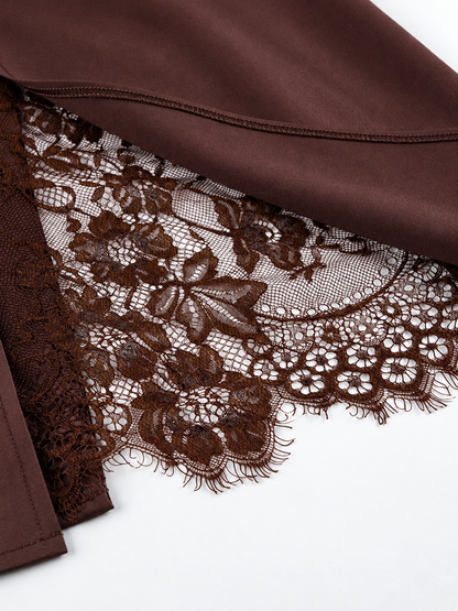 Elegant Lace-Trimmed Slit A-Line Skirt