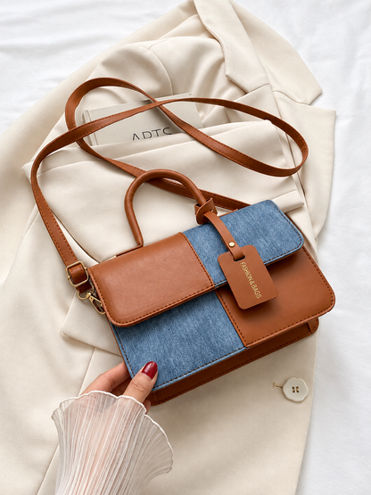 Two-Tone PU Leather Crossbody Bag