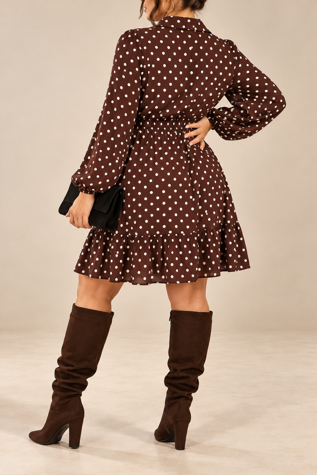 Plus Size Polka Dot Ruffle Hem Mini Dress