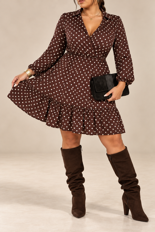 Plus Size Polka Dot Ruffle Hem Mini Dress