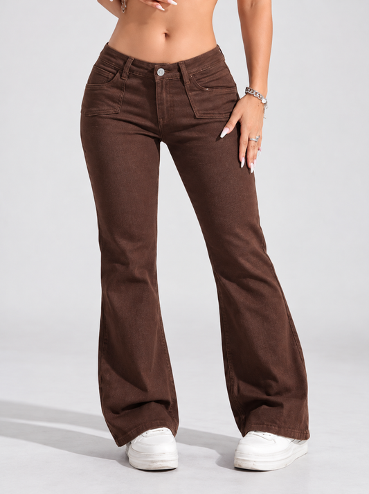 High-Waisted Flare Leg Jeans with Front Pockets