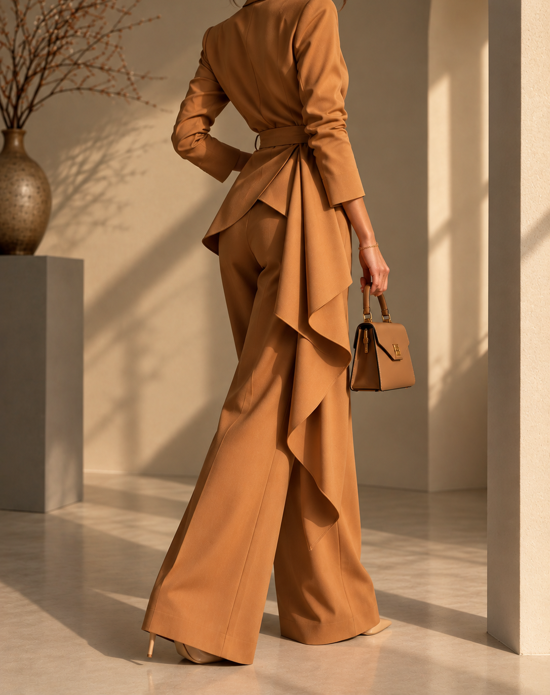 Full Size Belted Blazer and Wide-Leg Pants Set (Plus Size inculuded)