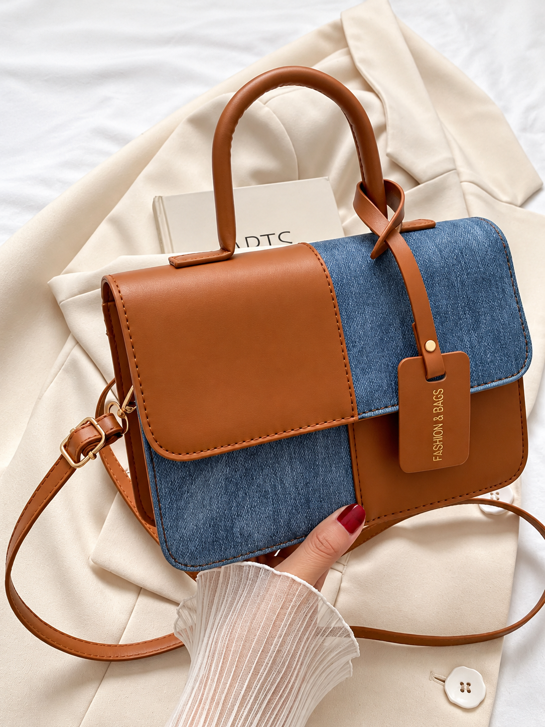 Two-Tone PU Leather Crossbody Bag