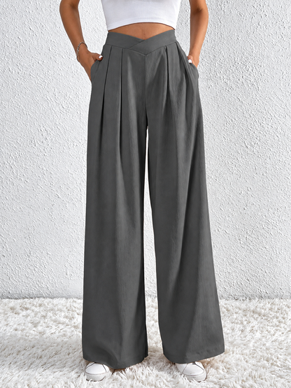 V-Waisted Ruched Front Wide Leg Pants
