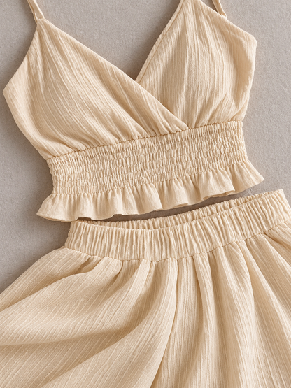 Smocked Surplice Cami and Wide Leg Pants Set