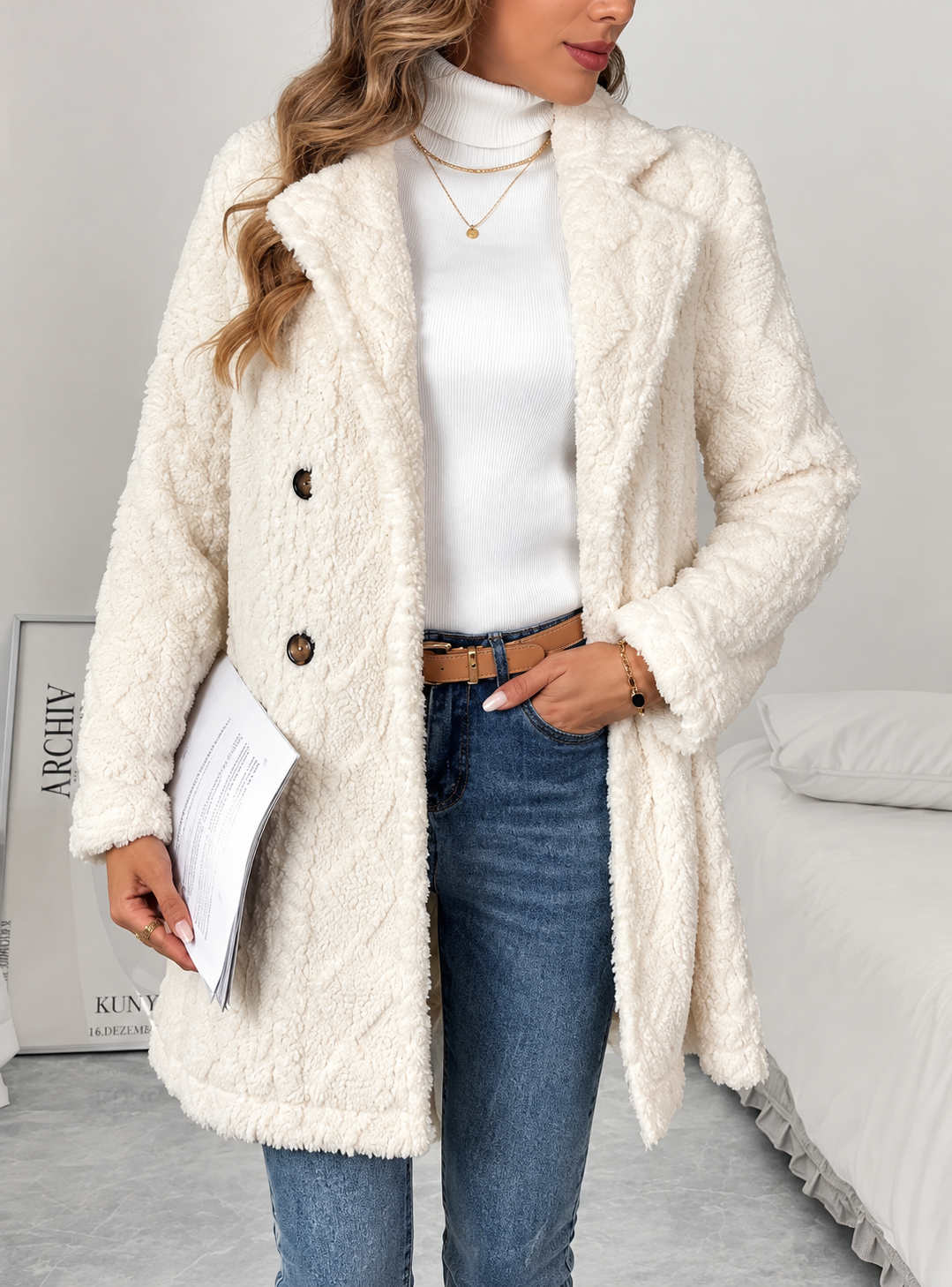 Fleece Double-Breasted Longline Coat