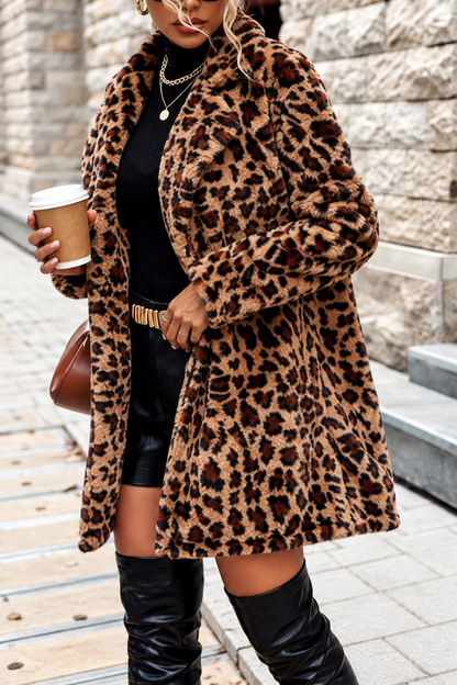 Leopard Print Faux Fur Longline Coat