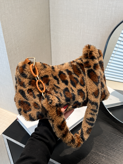 Leopard Fluff Shoulder Bag