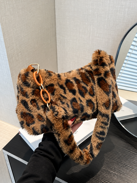 Leopard Fluff Shoulder Bag