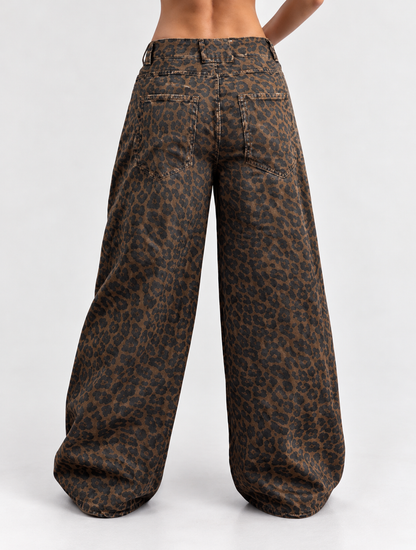 High-Waisted Leopard Wide-Leg Jeans