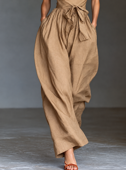 Halter Neck Wide-Leg Jumpsuit with Waist-Tie Detail