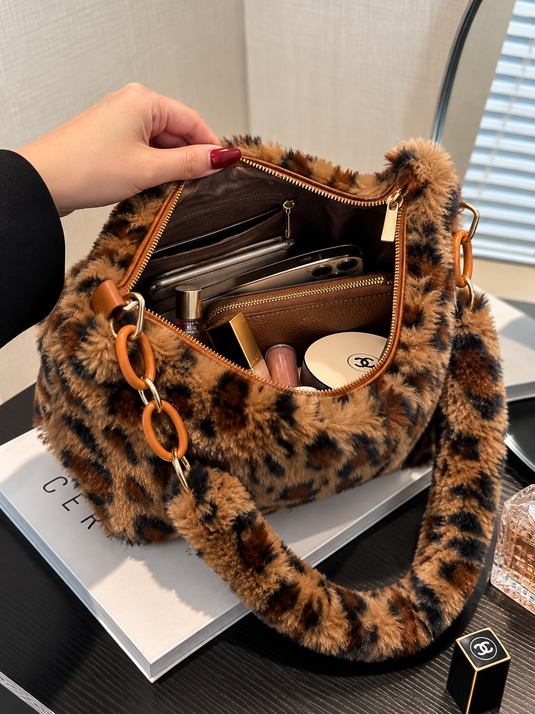 Leopard Fluff Shoulder Bag