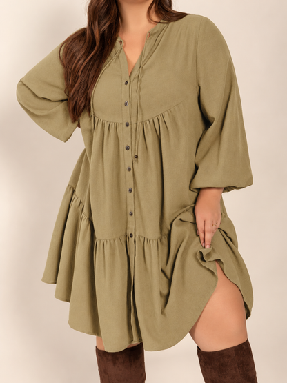 Plus Size Tie Neck Balloon Sleeve Dress