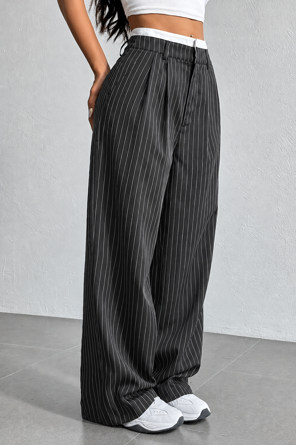 High-Waisted Pinstripe Wide-Leg Pants