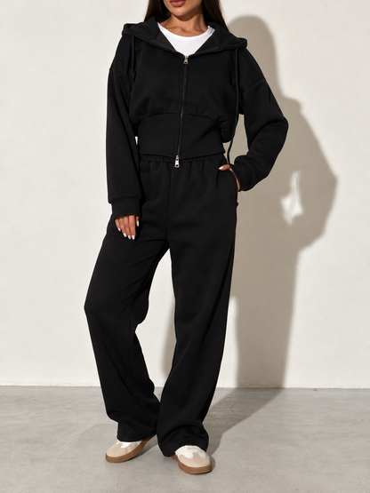 Zip-Up Hoodie and Wide-Leg Sweatpants Set