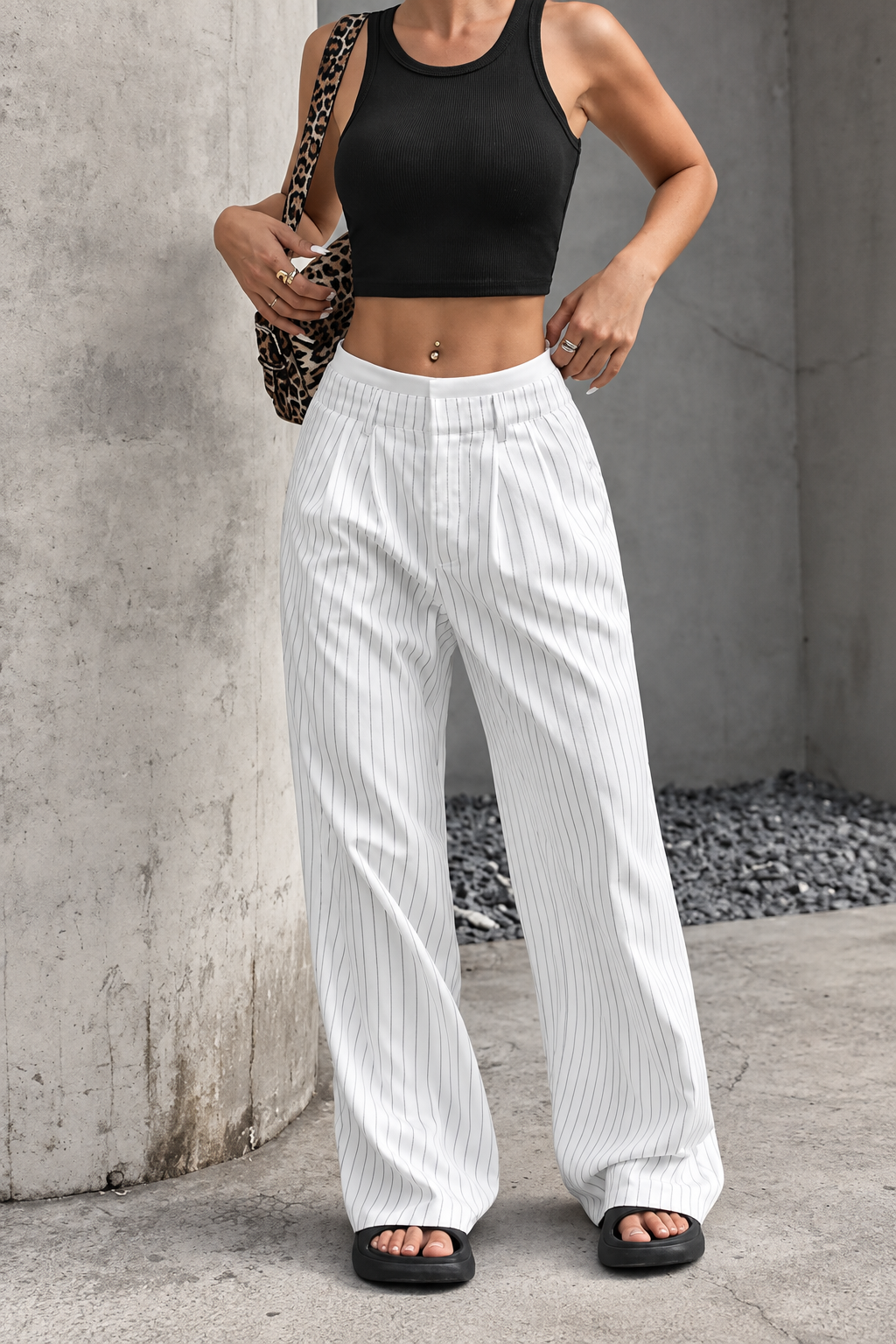 High-Waisted Pinstripe Wide-Leg Pants