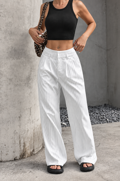 High-Waisted Pinstripe Wide-Leg Pants