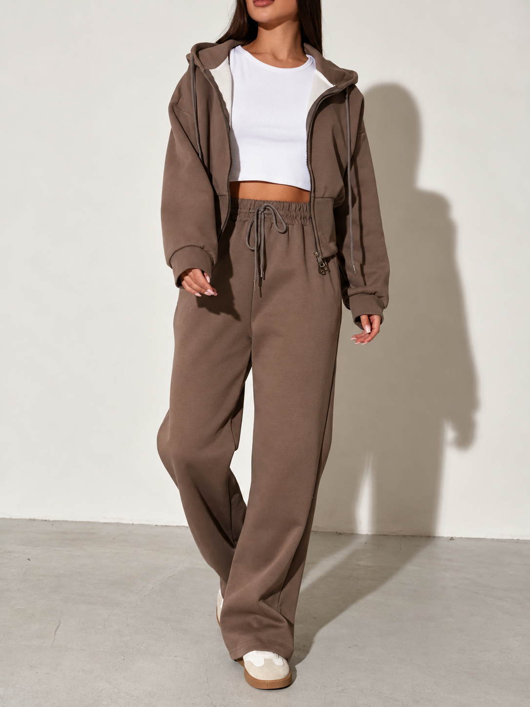 Zip-Up Hoodie and Wide-Leg Sweatpants Set