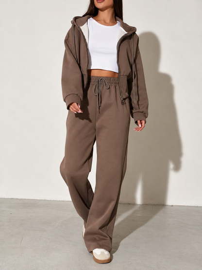 Zip-Up Hoodie and Wide-Leg Sweatpants Set