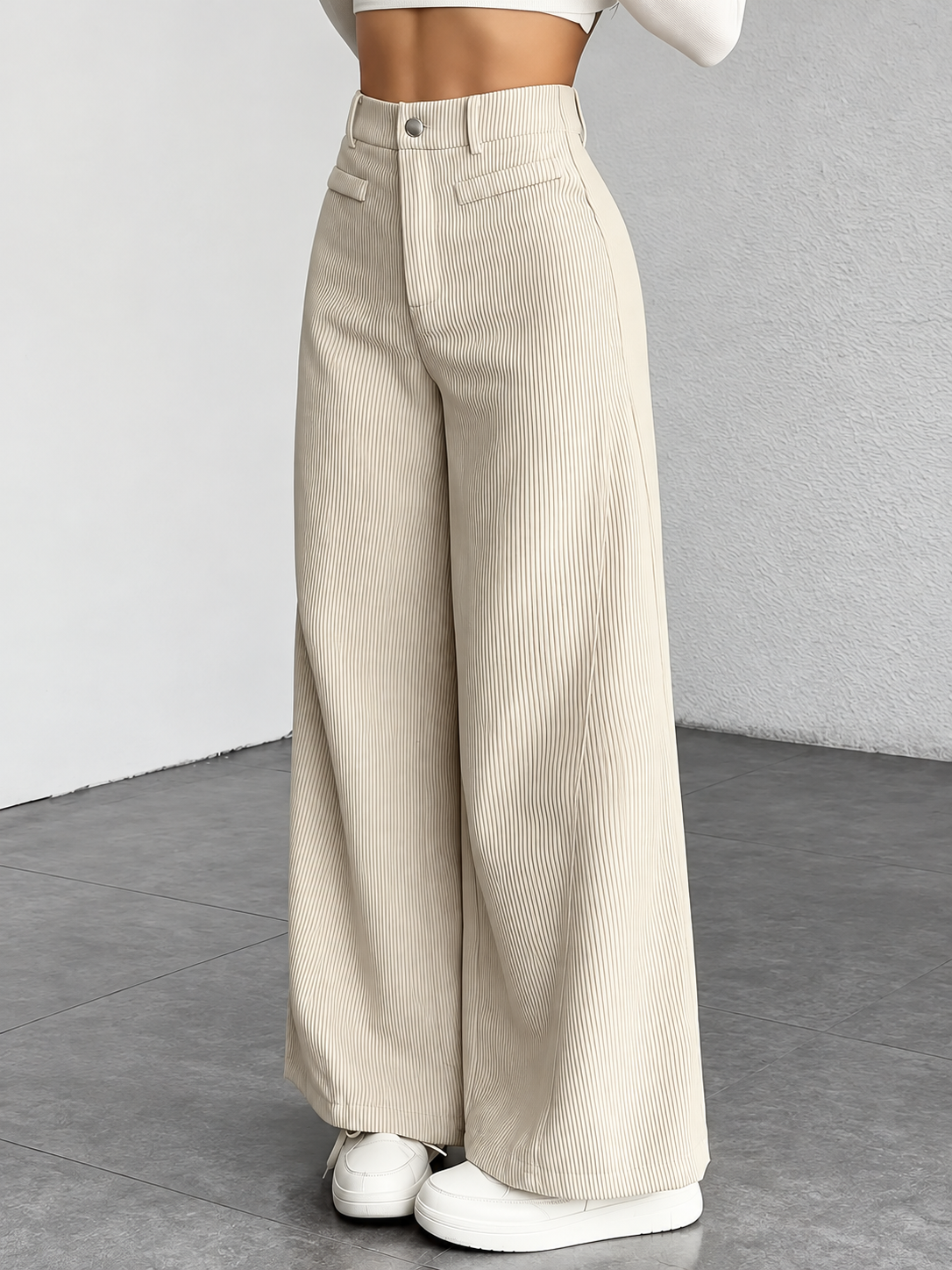 High Waist Corduroy Wide Leg Pants