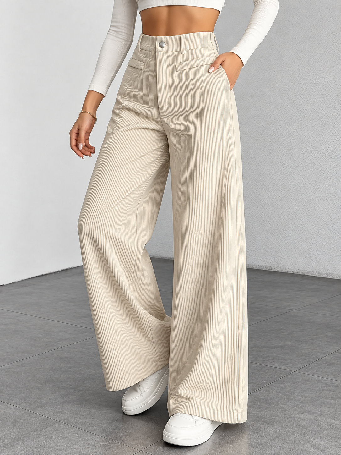High Waist Corduroy Wide Leg Pants
