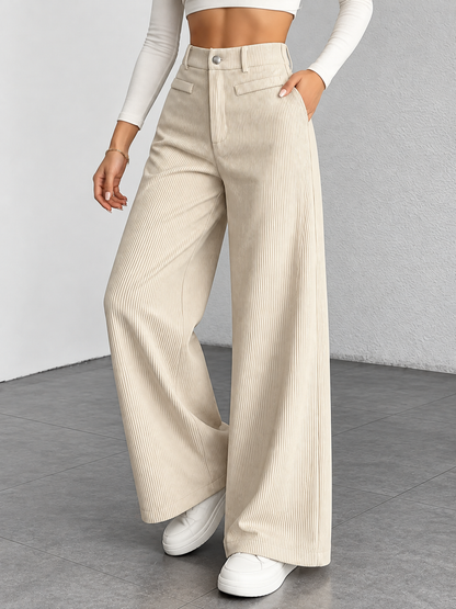 High Waist Corduroy Wide Leg Pants