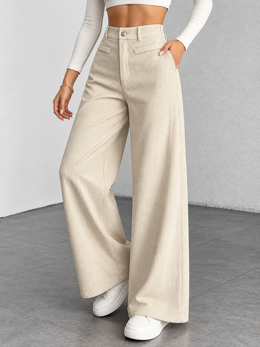 High Waist Corduroy Wide Leg Pants
