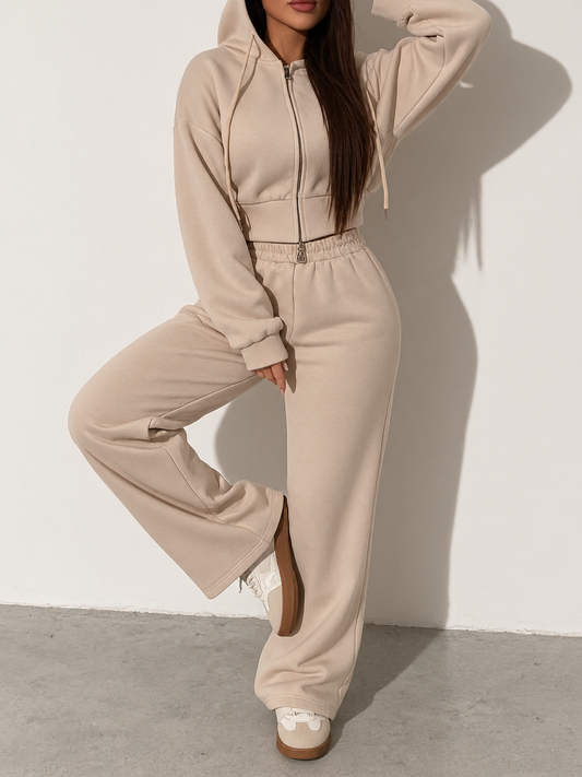 Zip-Up Hoodie and Wide-Leg Sweatpants Set