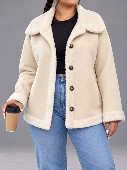 Plus Size Fleece Button-Down Outerwear