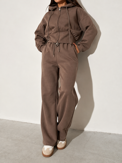 Zip-Up Hoodie and Wide-Leg Sweatpants Set