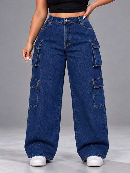 Plus Size High-Waisted Wide Leg Cargo Jeans