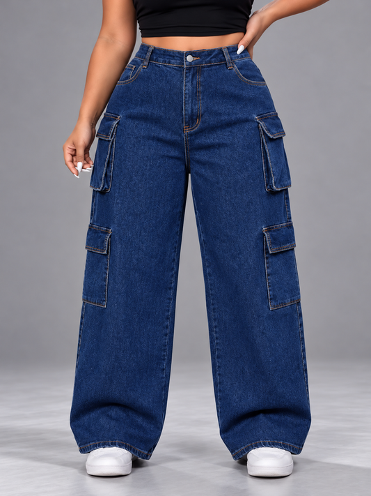 Plus Size High-Waisted Wide Leg Cargo Jeans