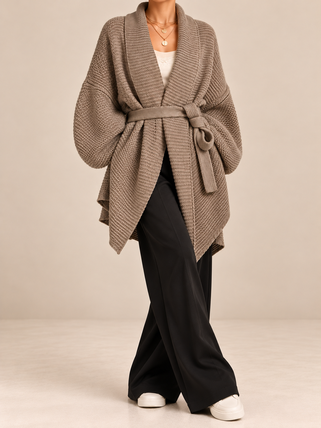 Full Size Belted Open-Front Knit Cardigan (Plus Size included)
