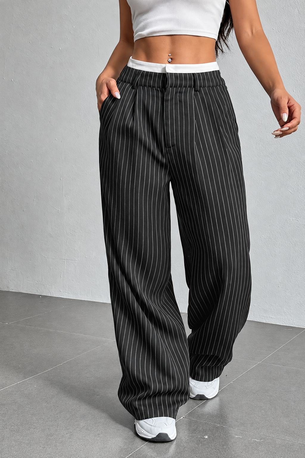 High-Waisted Pinstripe Wide-Leg Pants