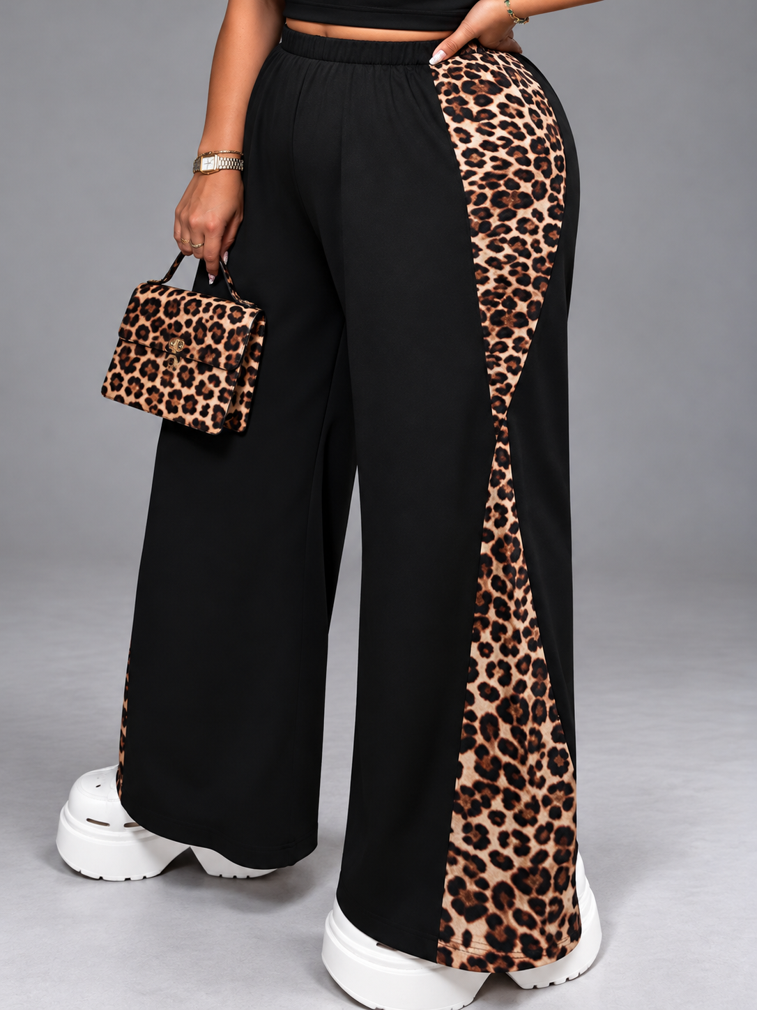 Plus Size Leopard Print Wide Leg Pants