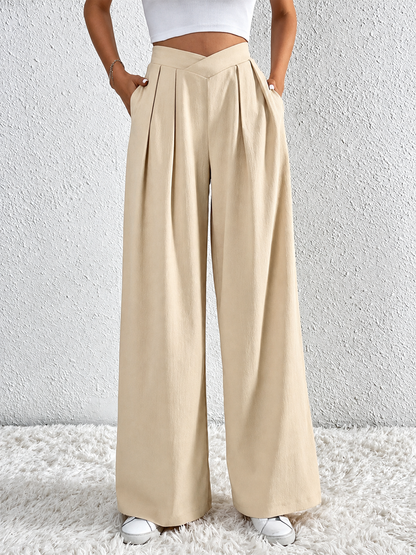V-Waisted Ruched Front Wide Leg Pants