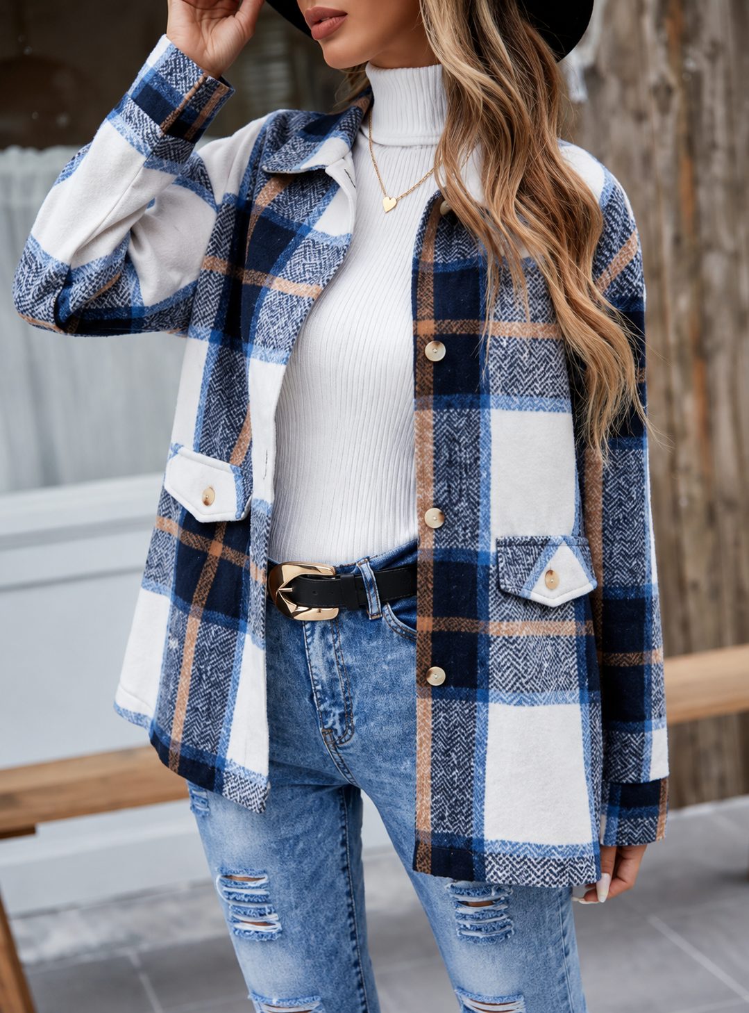 Plaid Button-Up Long Sleeve Shacket