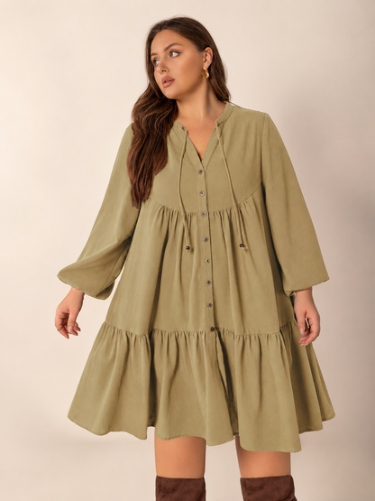 Plus Size Tie Neck Balloon Sleeve Dress