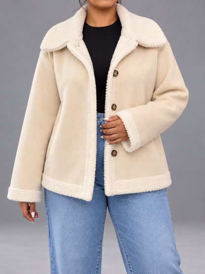 Plus Size Fleece Button-Down Outerwear