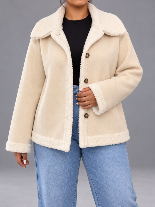 Plus Size Fleece Button-Down Outerwear
