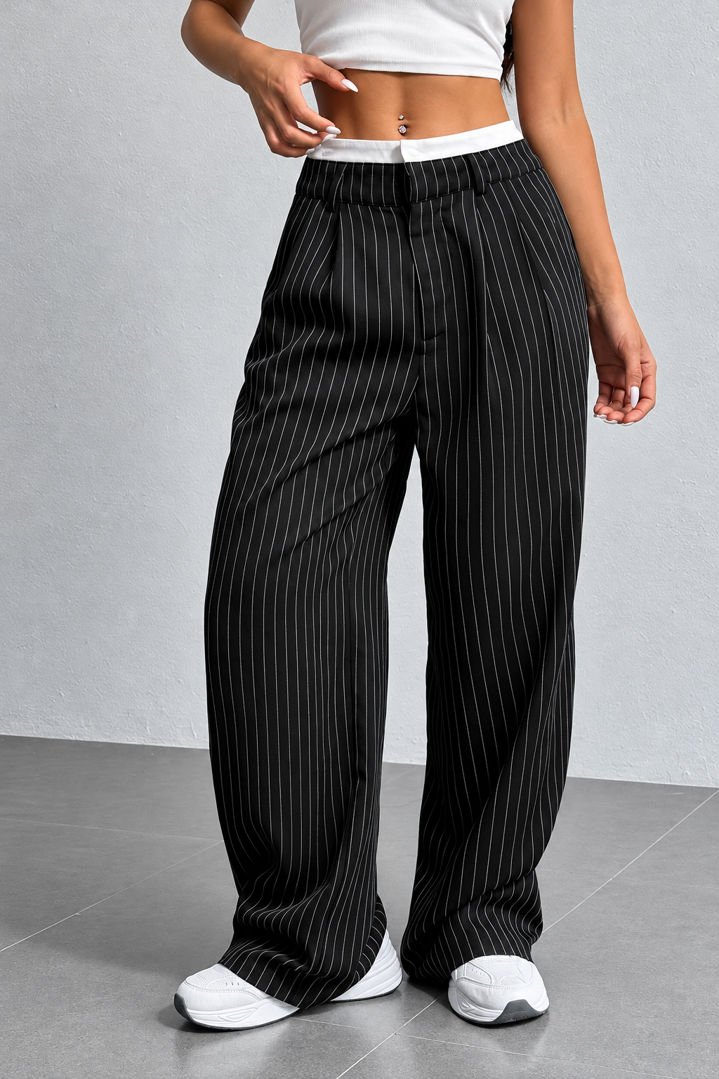 High-Waisted Pinstripe Wide-Leg Pants