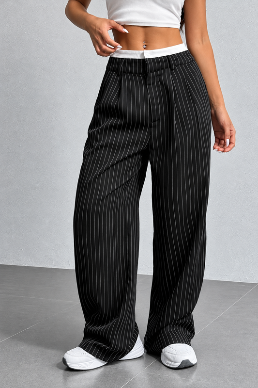 High-Waisted Pinstripe Wide-Leg Pants