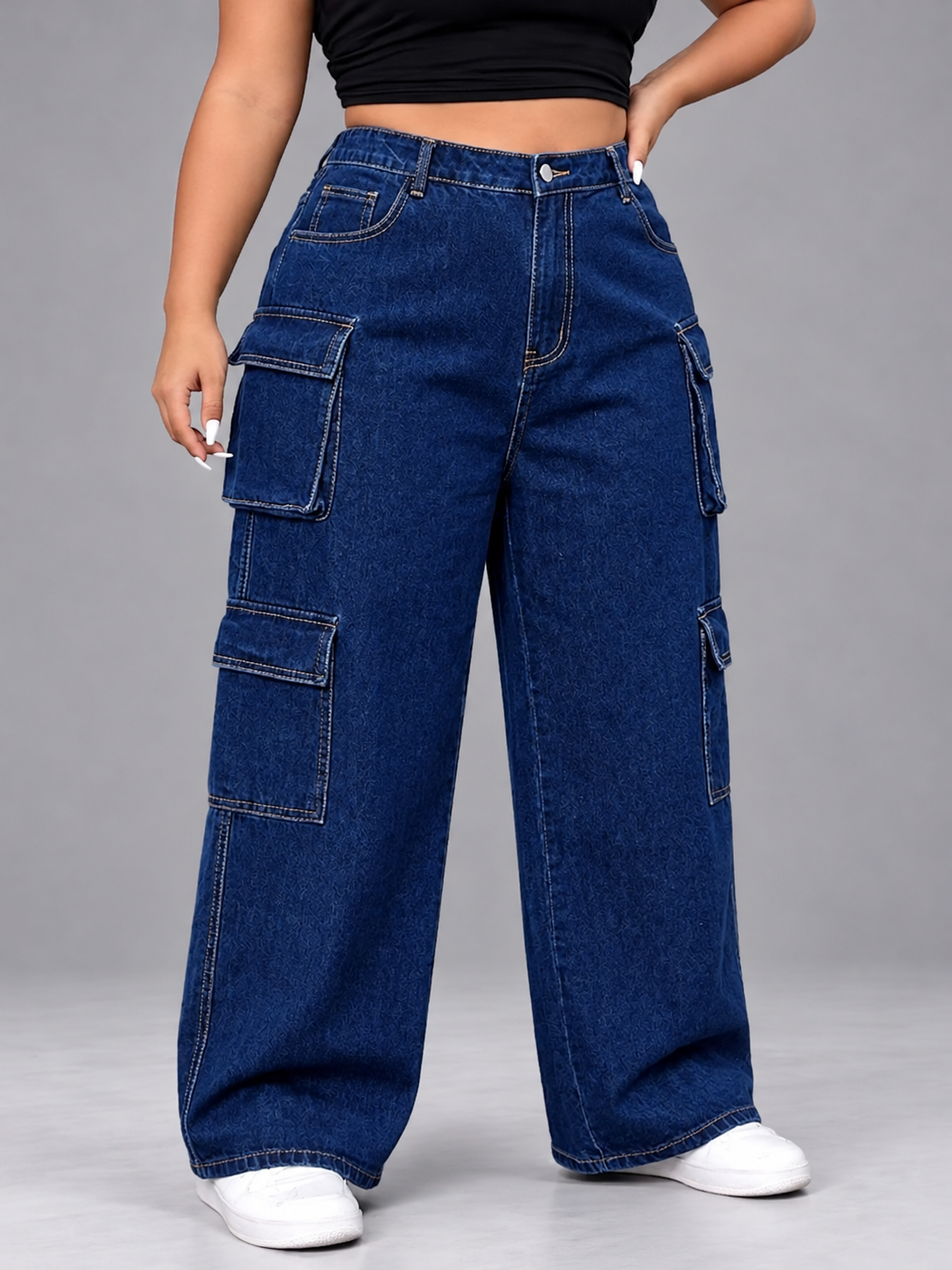 Plus Size High-Waisted Wide Leg Cargo Jeans