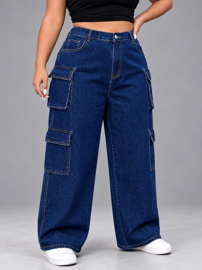 Plus Size High-Waisted Wide Leg Cargo Jeans