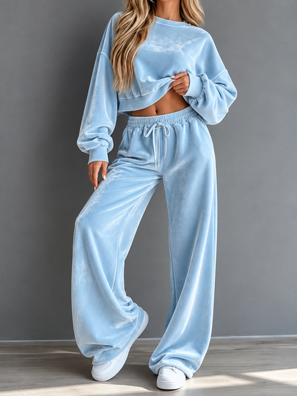 Full Size Cropped Sweatshirt and Wide-Leg Pants Set (Plus Size inculuded)