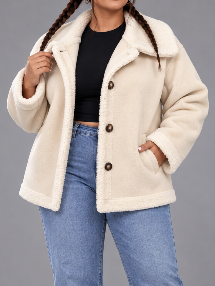 Plus Size Fleece Button-Down Outerwear