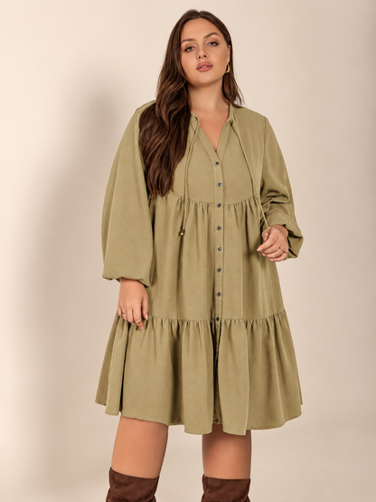 Plus Size Tie Neck Balloon Sleeve Dress