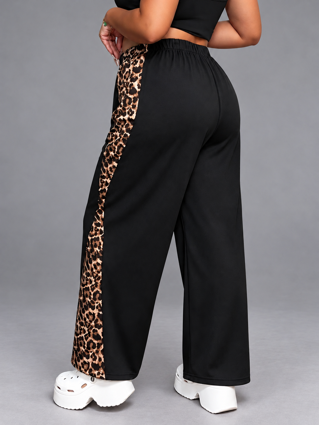 Plus Size Leopard Print Wide Leg Pants