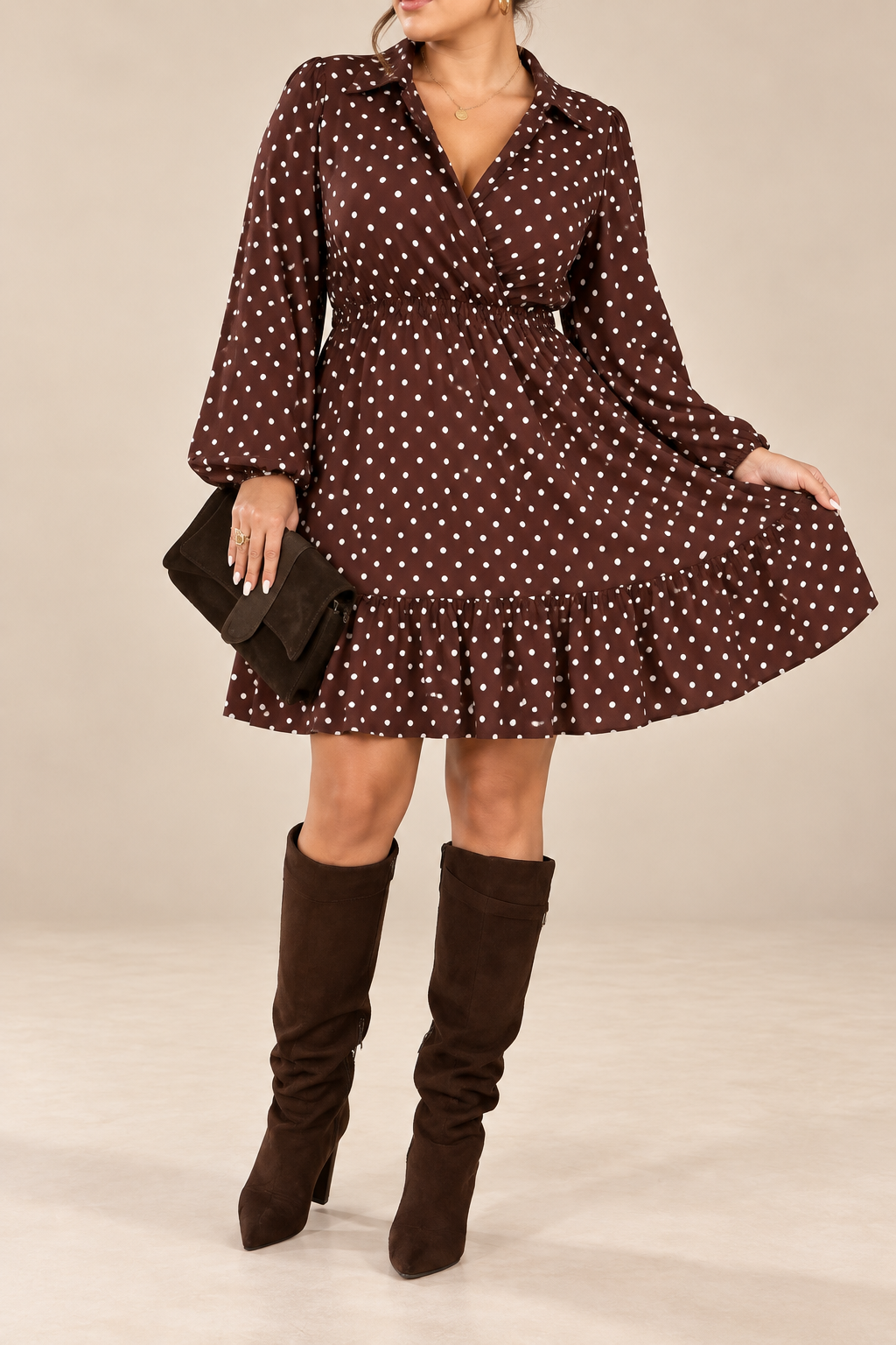 Plus Size Polka Dot Ruffle Hem Mini Dress