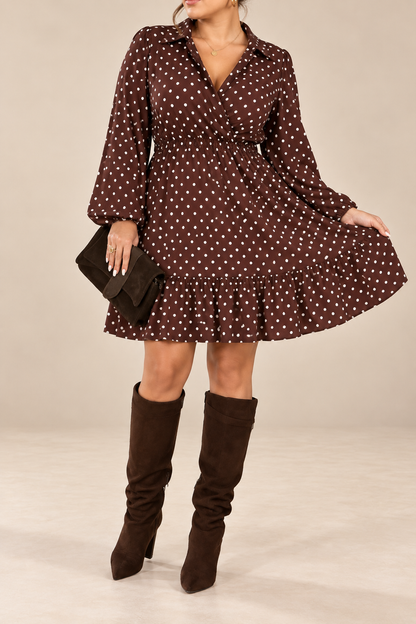 Plus Size Polka Dot Ruffle Hem Mini Dress